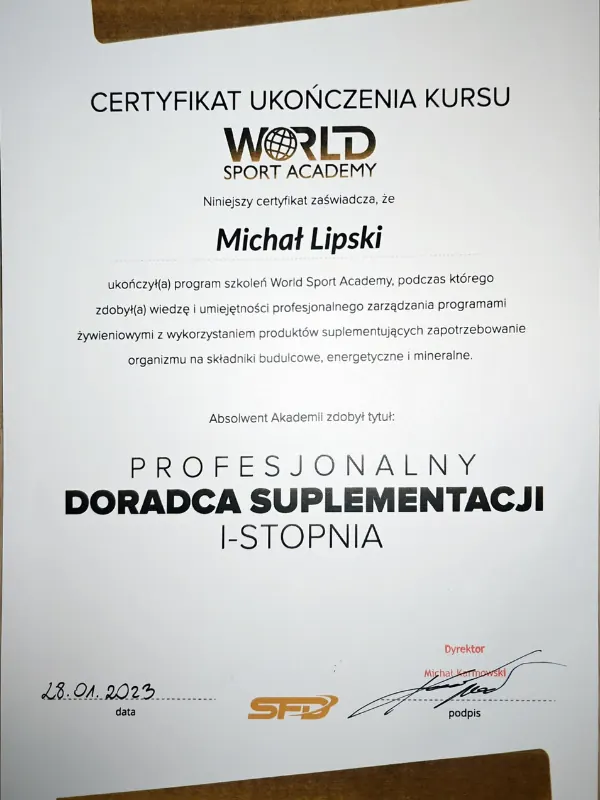 Certyfikat doradcy ds. suplementacji